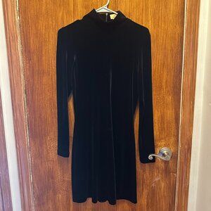 Black Velvet Long Sleeve Velvet Mock Neck Minidress